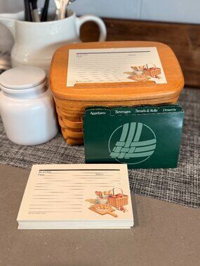 1997 Longaberger Recipe Basket w/ Lid – with Plastic Liner, Cards & Dividers